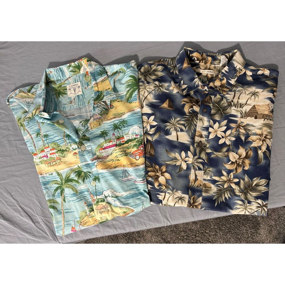 Vintage Campia Moda Shirt Mens XL Hawaiian Cotton Resort Patch Beach Lot of 2